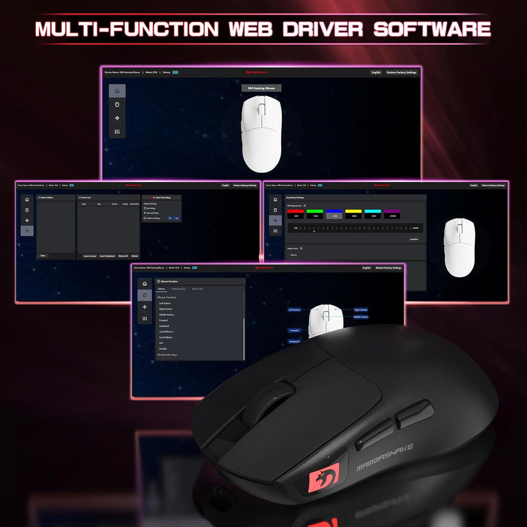 MAMBASNAKE M4 Ultra-Leichte Kabellose Gaming-Maus, 53g, PAW3311 Sensor, 24000 DPI, Tri-Mode Bluetoot