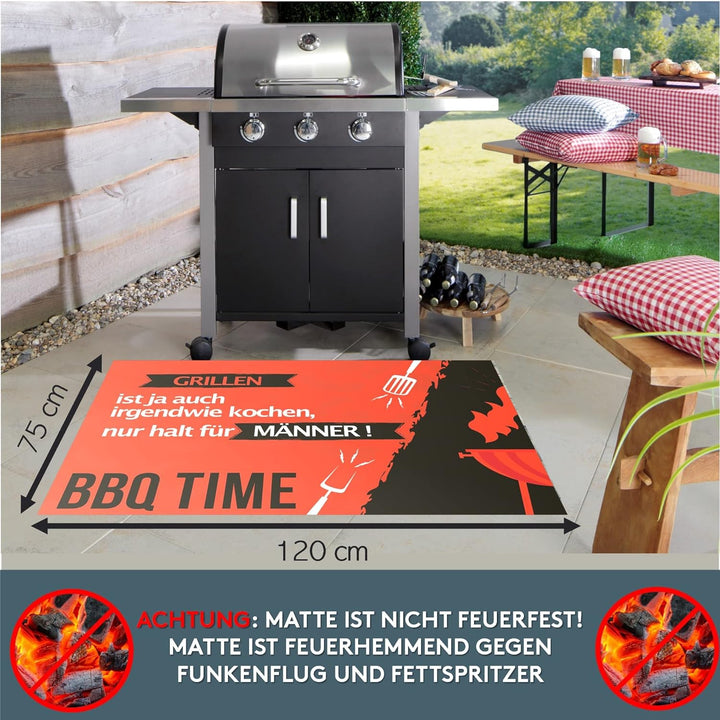 LILENO HOME Grill u. BBQ Matte 75 x 120 cm (BBQ Time Männer Rot) - als perfekte bodenschutz Unterlag