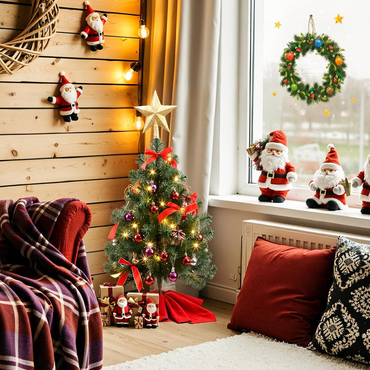 HAUSPROFI Weihnachtsbaum Künstlich LED 60CM, Mini Tannenbaum Künstlich mit Aufkleber/Lichterketten/2