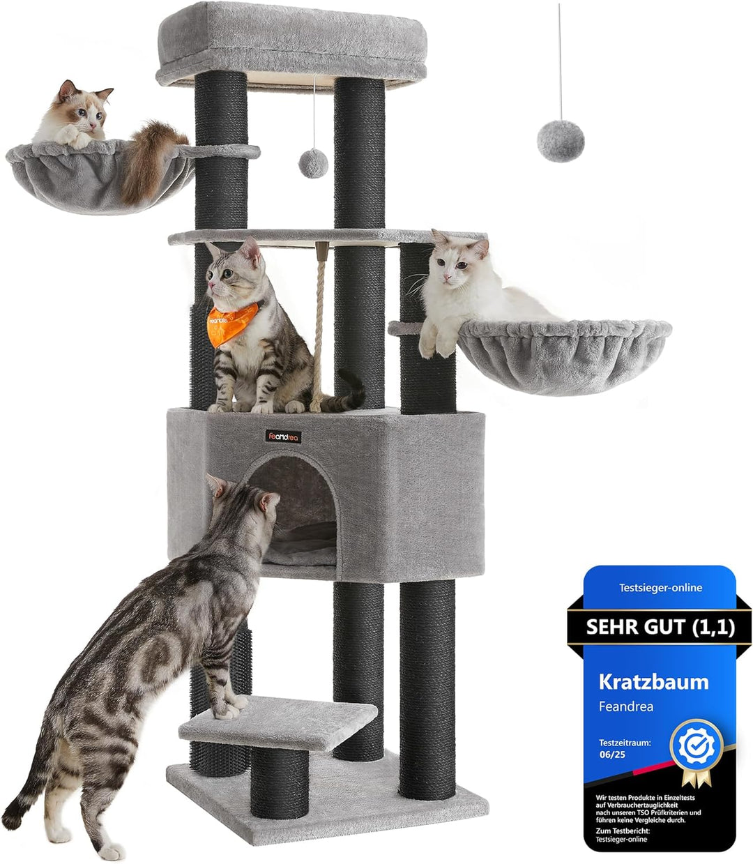 Feandrea Kratzbaum, mit warmen Decken, für grosse Katze, Katzenbaum, 2 Katzenbürsten, 11,1 cm d Dick