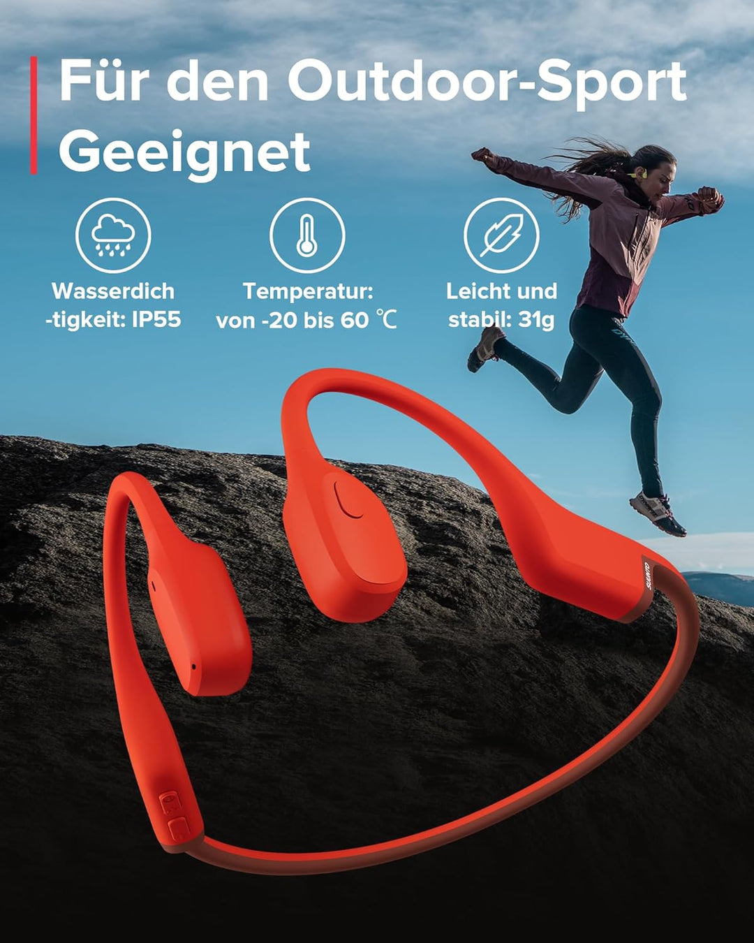 SUUNTO Sonic Knochenschall Kopfhörer, Open-Ear Bone Conduction Bluetooth Sport Kopfhörer, Verbessert
