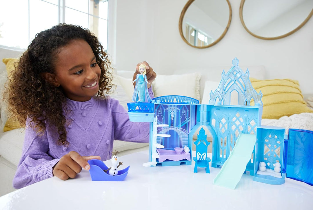 Mattel Disney Die Eiskönigin, Elsas Stapelschloss Puppenhaus-Spielset mit kleiner Puppe und 8 Teilen