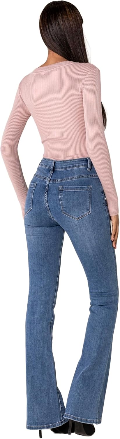 Nina Carter P212 Damen Tall Bootcut Jeans High Waist Schlaghosen Stretchjeans Jeanshosen Used-Look L