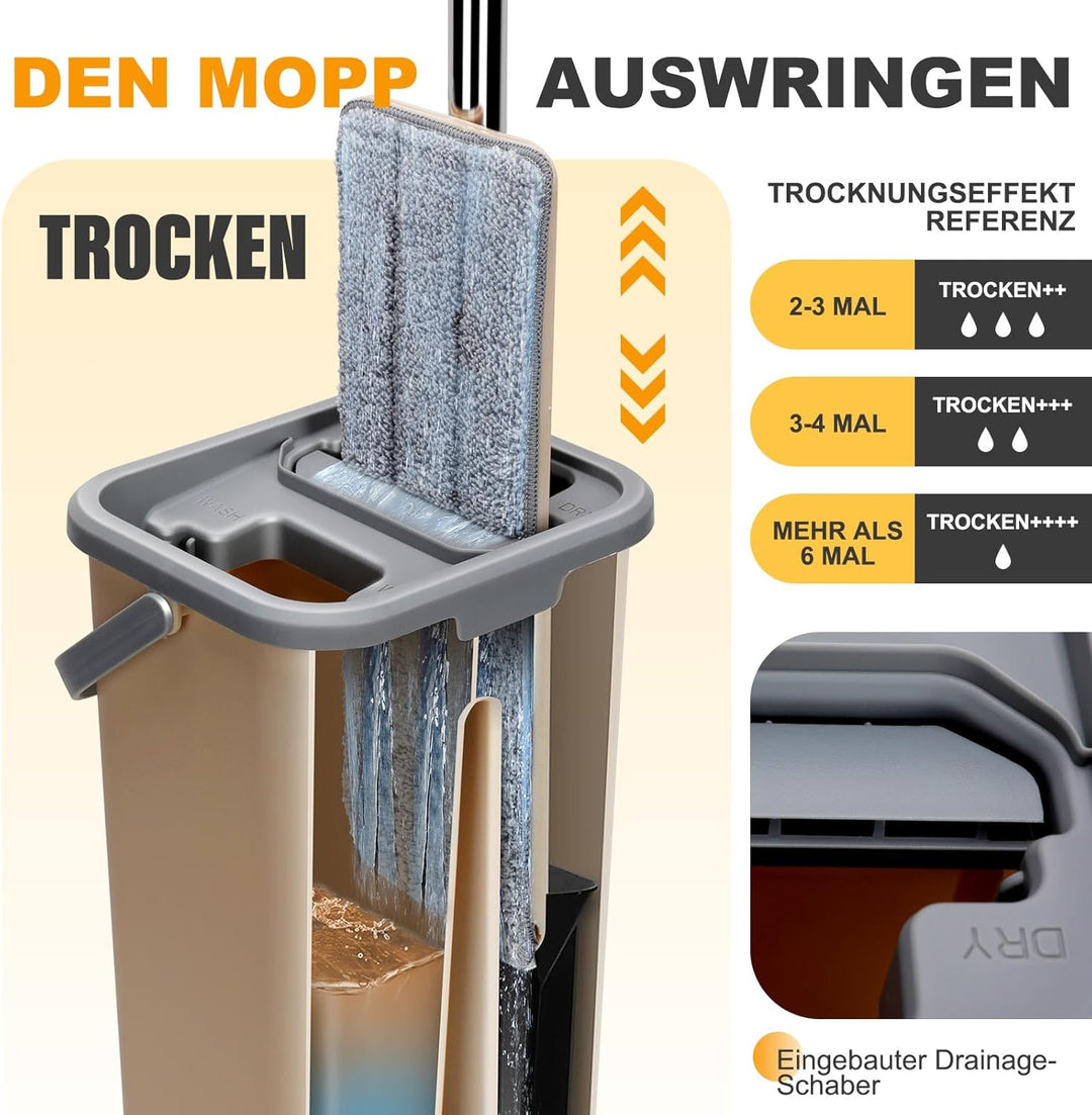 Masthome Wischmopp Set mit Eimer,2 in 1 Putzeimer mit Wischmop, Bodenwischer Set mit 3 Mikrofaser Wi