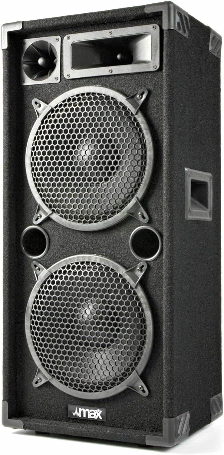 MAX210 Passive PA Lautsprecher, 1000 Watt Partybox mit Griffe, 2 x 10 Zoll Doppel-Tieftöner, Passiv,