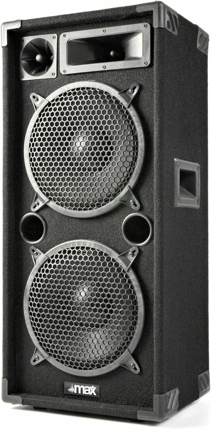 MAX210 Passive PA Lautsprecher, 1000 Watt Partybox mit Griffe, 2 x 10 Zoll Doppel-Tieftöner, Passiv,