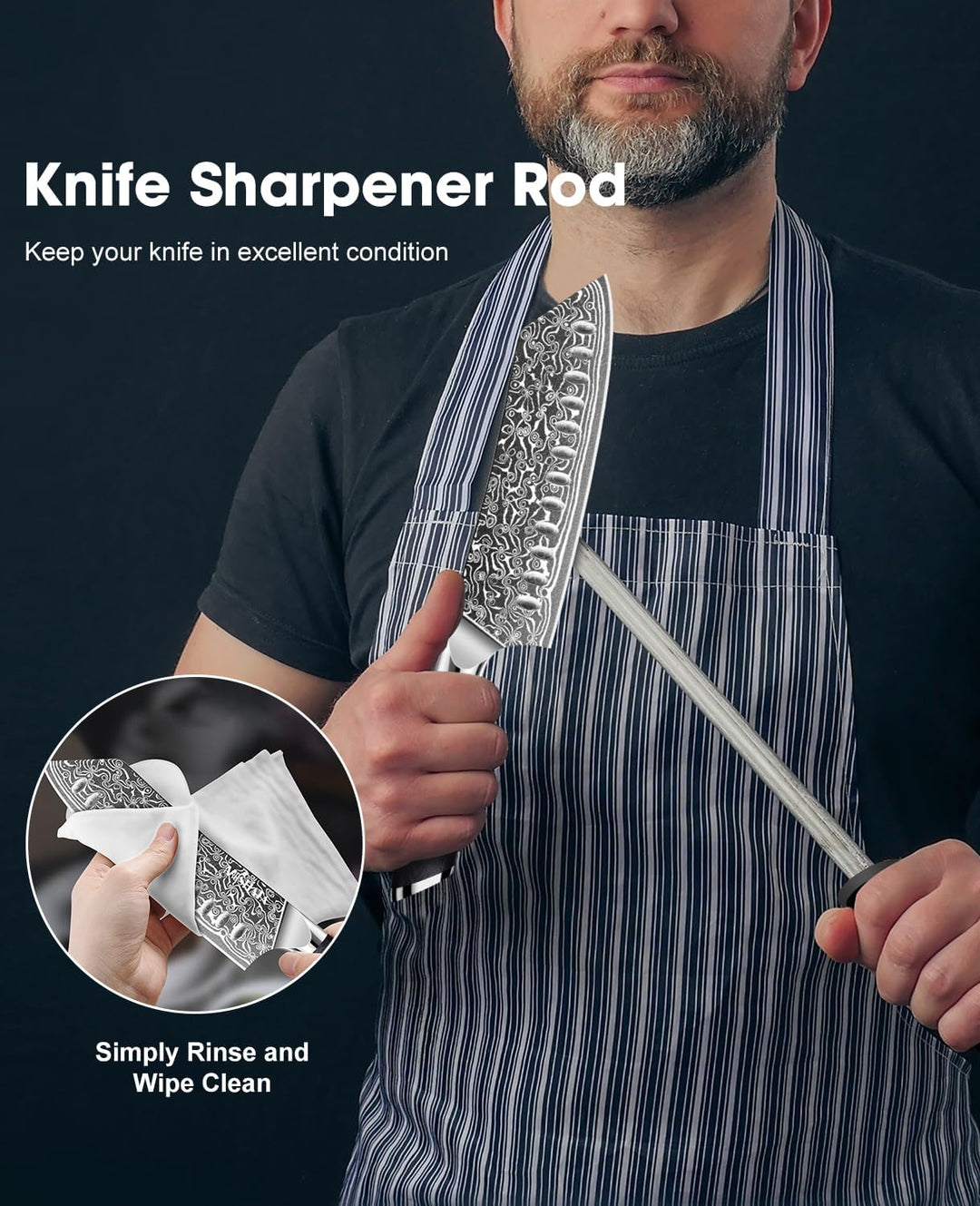 MOSFiATA Damast Santokumesser Scharf 7 Zoll, Küchenmesser Damastmesser Japanisches Messer Chef Knife
