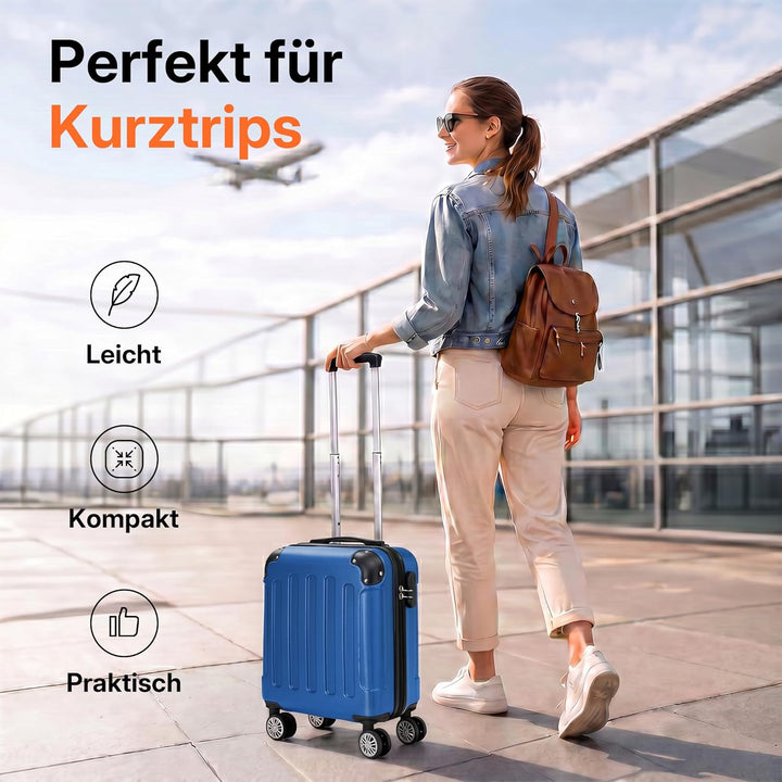 BEIBYE Handgepäck Koffer 45x36x20 cm, 15 Zoll Kabinenkoffer aus ABS mit 4 Rollen, Underseat Bordgepä