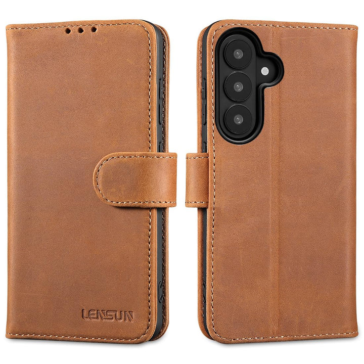 LENSUN Echtleder Hülle für Samsung Galaxy S26, Handyhülle [Premium Echtes Leder][RFID Schutz Tasche]