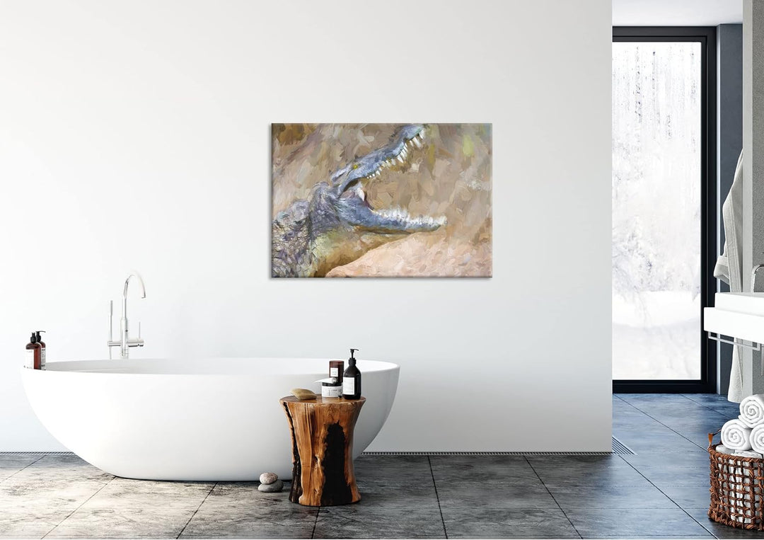 Pixxprint Glasbild | Wandbild aus Echtglas | gewaltiges Krokodil | 80x60 cm | inkl. Aufhängung und A