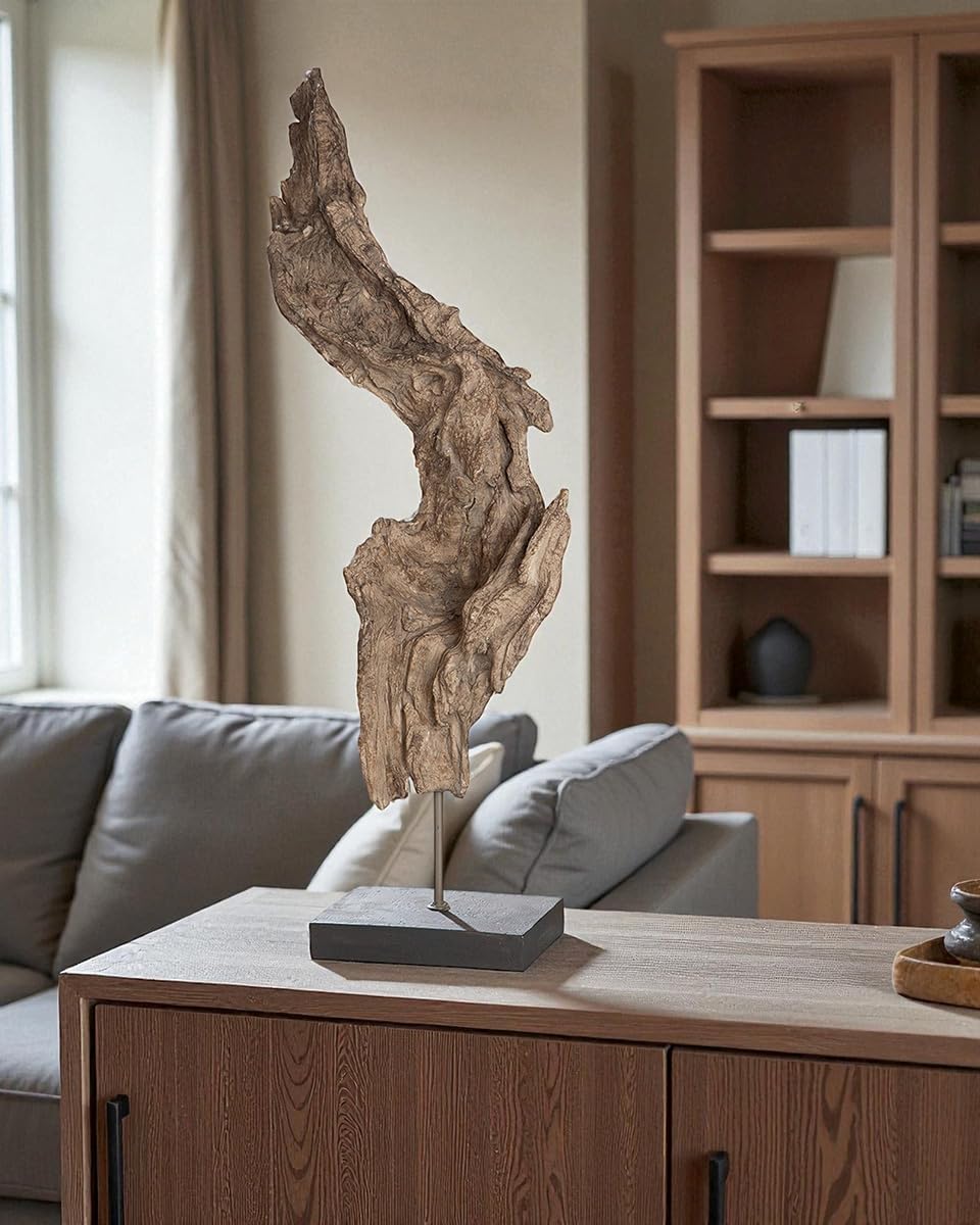 GILDE Skulptur Baumwurzel braun naturfarben auf schwarzem Sockel H 69 cm Höhe 69 cm Braun, Höhe 69 c