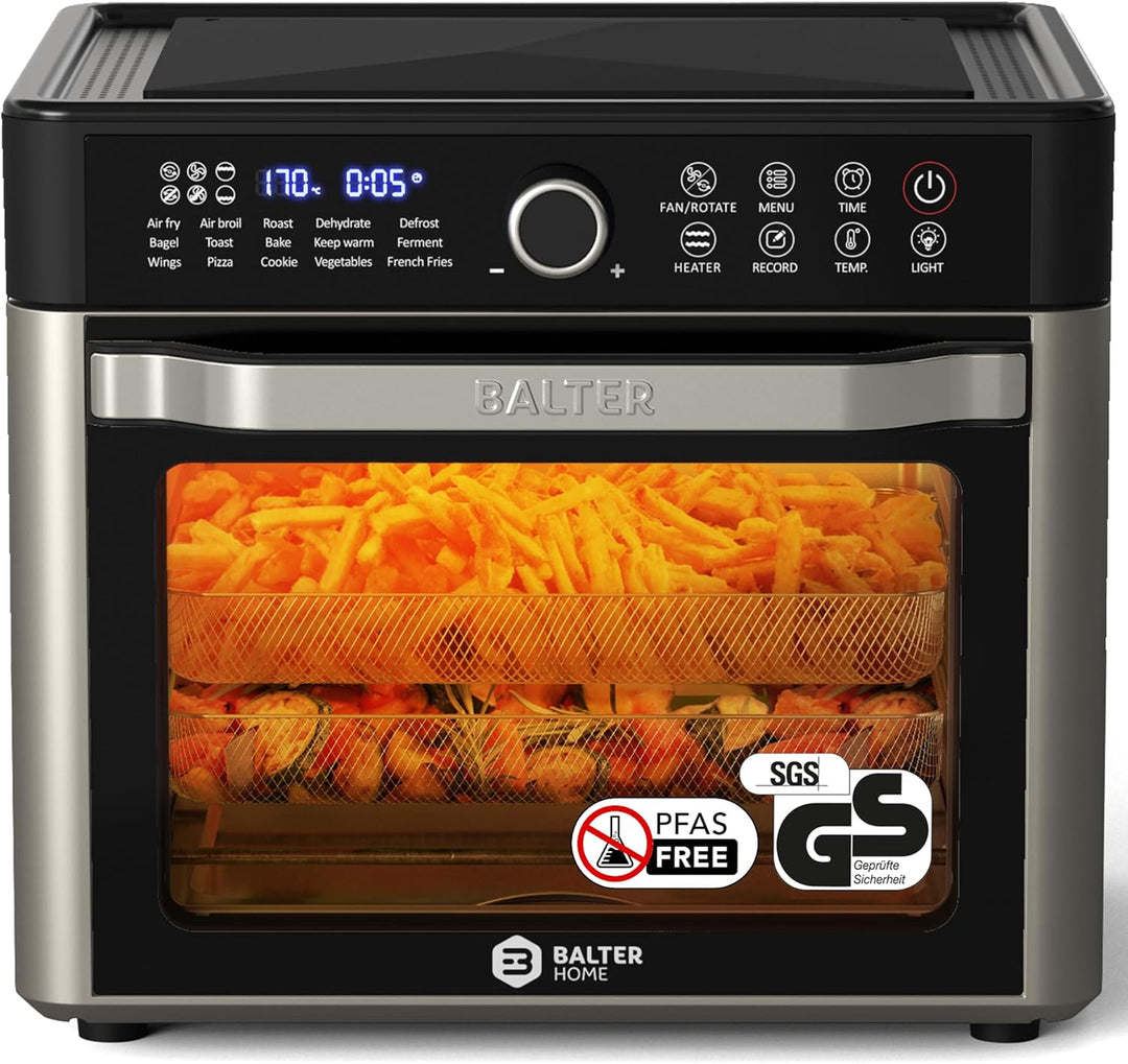 Balter Heissluftfritteuse XXL 22L Airfryer, 200 Programme, 40°-230°, Dörrautomat, 16 in 1 heissluftf