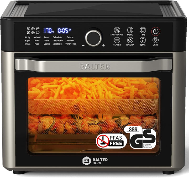 Balter Heissluftfritteuse XXL 22L Airfryer, 200 Programme, 40°-230°, Dörrautomat, 16 in 1 heissluftf