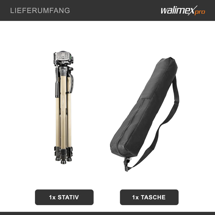 Walimex pro WT-3530 Basic-Stativ 146 cm bronzefarben, Dreibein Fotostativ höhenverstellbar 56-146 cm
