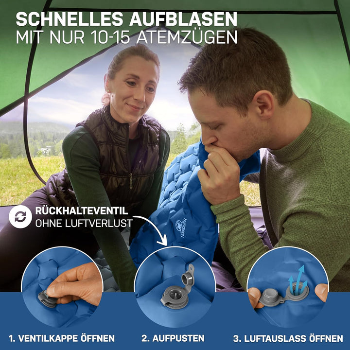 NORDBÄR® Camping Isomatte aufblasbar & Ultraleicht [mit oder ohne Kissen]| Iso Luftmatratze kleines