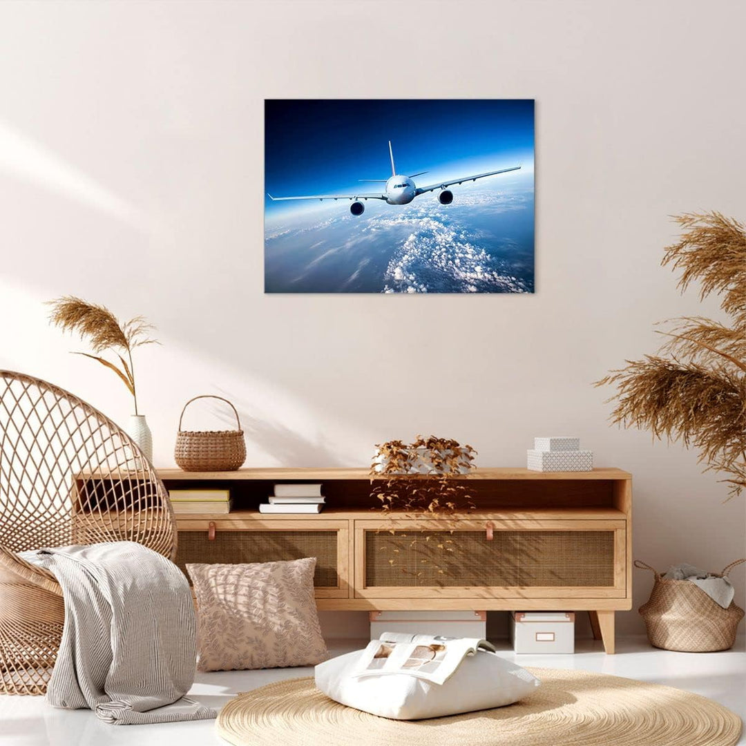 Bilder auf Leinwand Flugzeug himmel wolken flug Leinwandbild 70x50cm Wandbilder Dekoration Wohnzimme