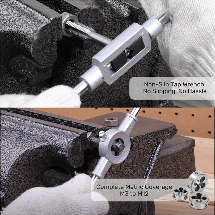 Hi-Spec 20tlg. Gewindeschneid Satz Metrisch M3-M12 mit legiertem Stahl Gewindeschneider und Handgewi