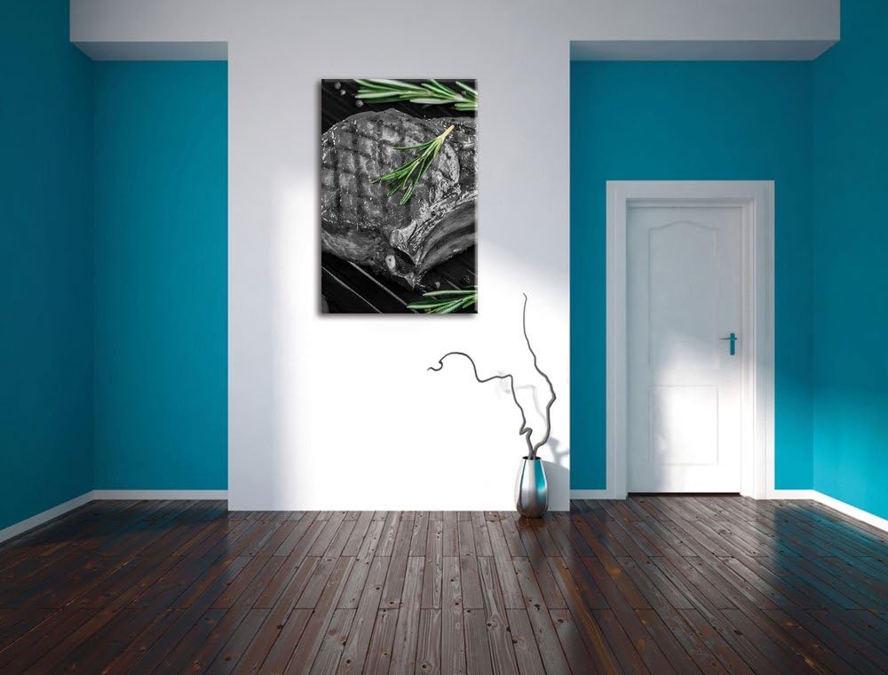Pixxprint leckeres Rumpsteak auf Grill als Leinwandbild/Grösse: 100x70 cm/Wandbild/Kunstdruck/fertig