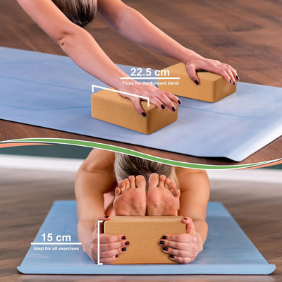 Yogablöcke Kork 2er Set - Yoga Block aus natürlichem Kork - Yogaklotz für Fitness Pilates Stretching