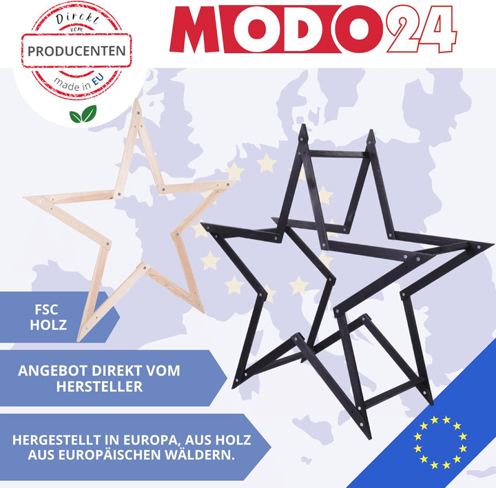 DIY Stern MODOSTAR 2D Weihnachtsstern Set aus FSC Holz, Sternabmessungen: 114 cm, zum Aufstellen im