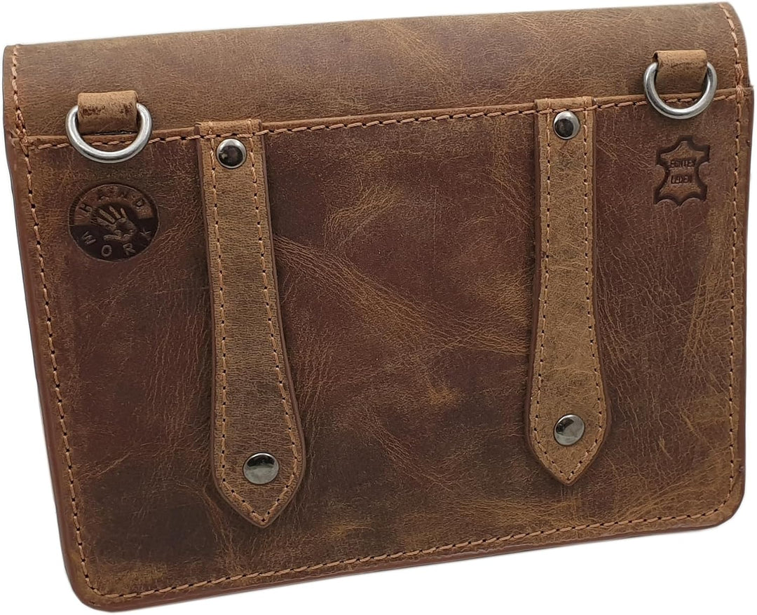 Echt Büffel-Vollleder Handtasche mit Tragegurt in Hoch- oder Querformat mit Hirsch-Motiv in Braun (M