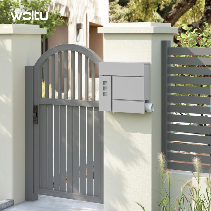 WOLTU Briefkasten Postkasten mit Zeitungsfach Sichtfenstern Klappdeckel, Wandbriefkasten abschliessb