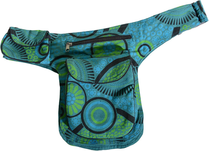 KUNST UND MAGIE Doppel Bauchtasche Sidebag Gürteltasche Festivaltasche Hippie Goa, Farbe:Petrol/Grün