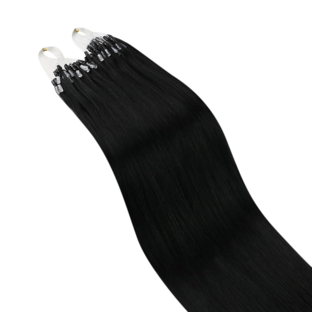 Ugeat Micro Extensions Echthaar Schwarz 1g/Strähnen Haarverlängerung mit Microrings Farbe 1 Schwarz