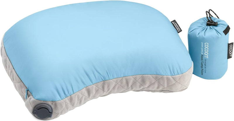 COCOON Air-Core Hood Camp Pillow - aufblasbares Camping- und Reisekissen, Farbe:light blue - hellbla