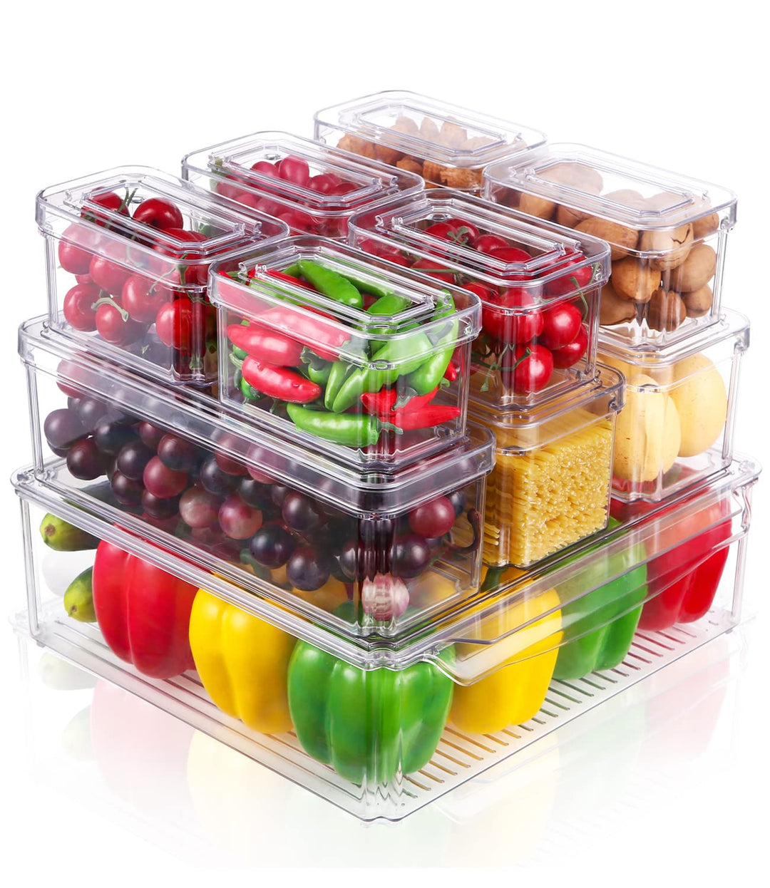 JOSPL Kühlschrank Organizer 10er Set,Durchsichtig Stapelbare Aufbewahrungsbox Organizer Set kleine K