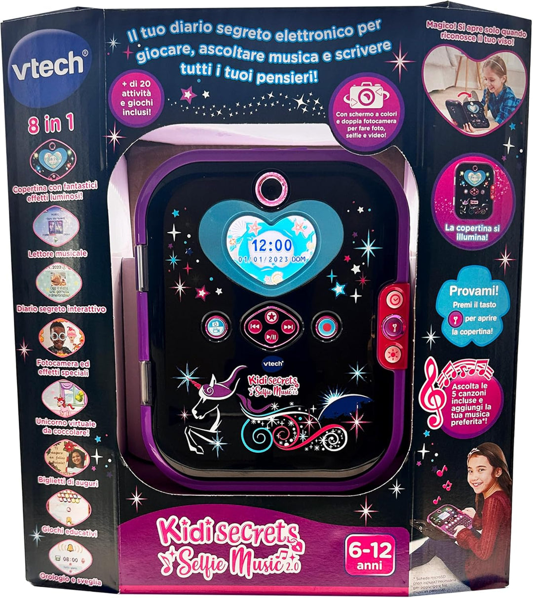 VTech KidiSecrets Selfie Music 2.0 Black Version, interaktives geheimes Tagebuch für Kinder mit Dual