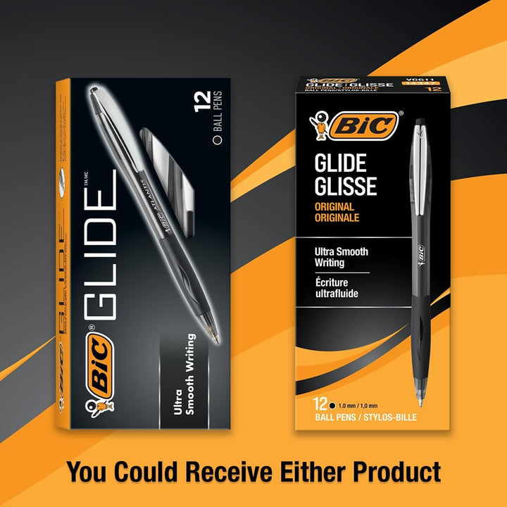 BIC Glide Druckkugelschreiber, mittlere Spitze (1,0 mm), schwarz, bequemer Gummigriff zum Schreiben,