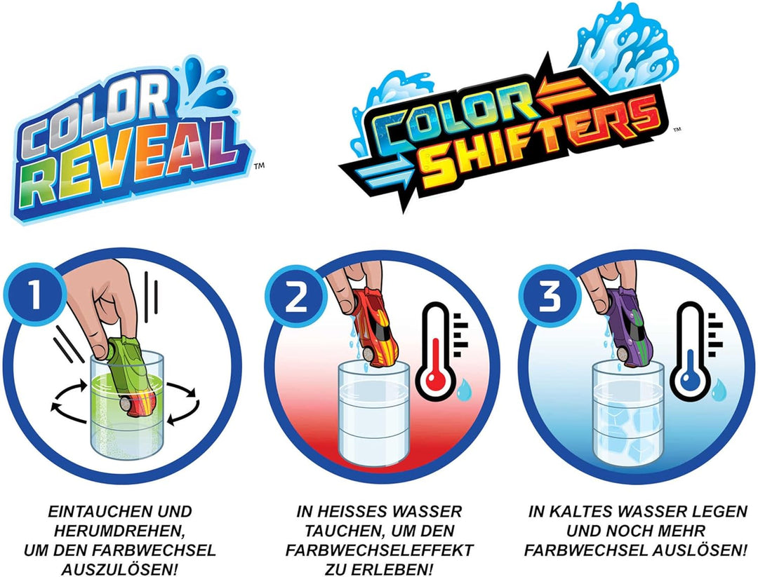 Hot Wheels GYP13 - 2er-Pack Fahrzeuge (Massstab 1:64), Farbwechseleffekt & Überraschungseffekt, Tran