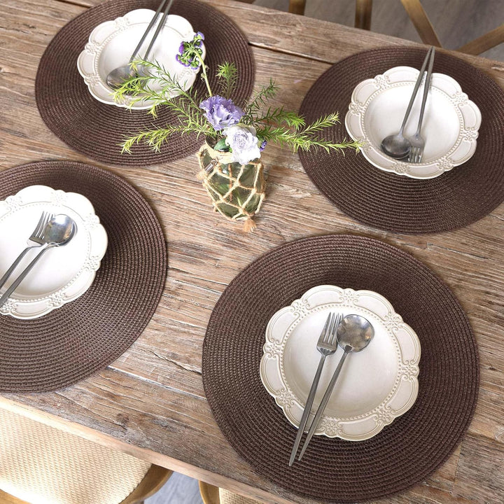 FunWheat Runde geflochtene Tischsets Set mit 6 Tischsets für Esstische, gewebt, waschbar, rutschfest