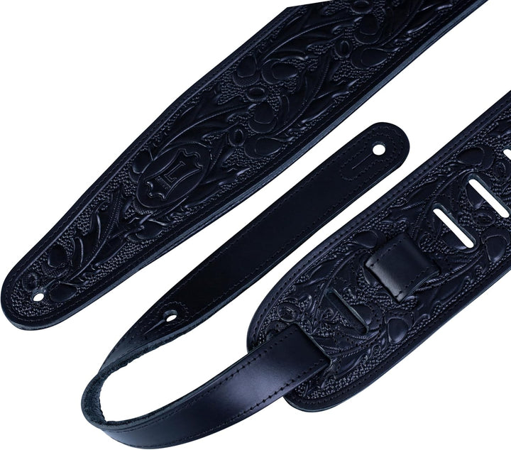 Levy's Leathers PM44T01-BLK Gitarrengurt, gepolstert, Leder, Eichel- und Eichenblätter-Design, 7,6 c