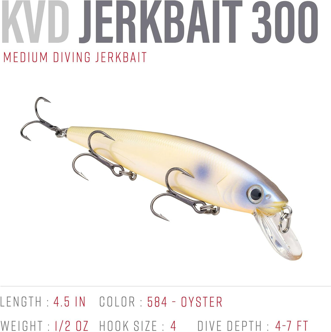 Strike King KVD Jerkbait, Angelköder mit 3 Haken Auster, Auster
