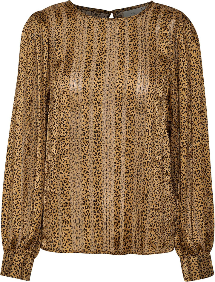 KAFFE Langarm Bluse KAsimi Damen Bluse Langarm Rundhals Print Shirt Standard 34 Brown Leopard Print,