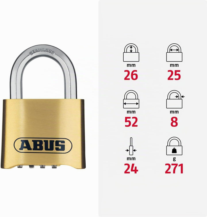 ABUS Zahlenschloss 180IB/50 - Vorhängeschloss aus Messing - wetterfest - mit individuell einstellbar