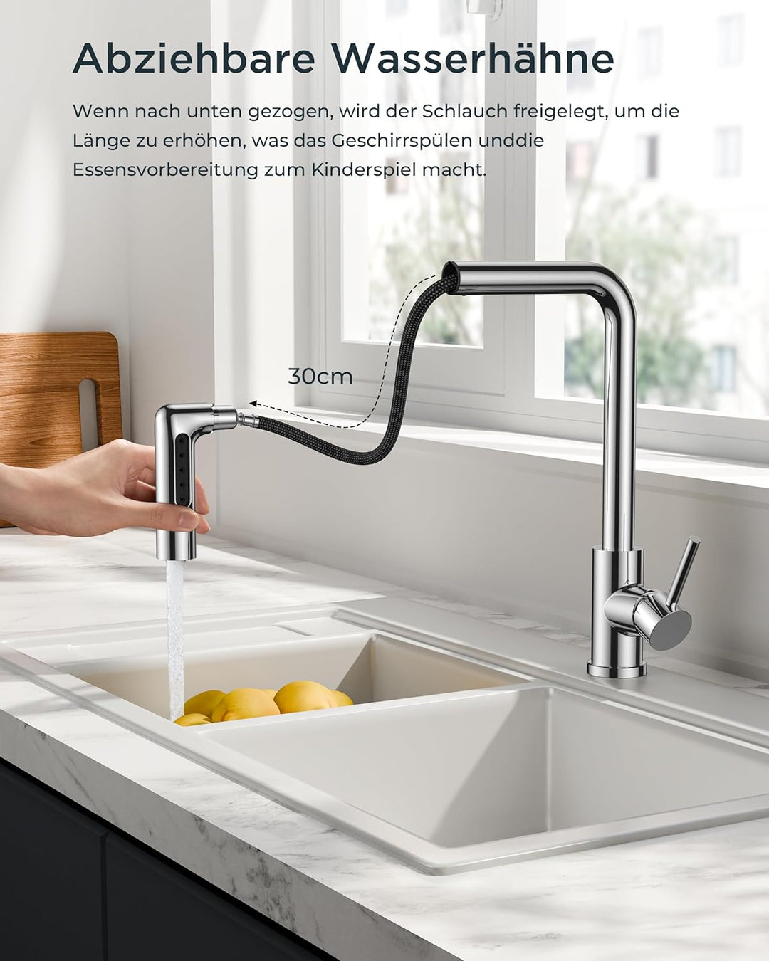 FORIOUS Wasserhahn Küche, Küchenarmatur Ausziehbar, Spültischarmatur Küche mit 5 Sprühmodi, Edelstah