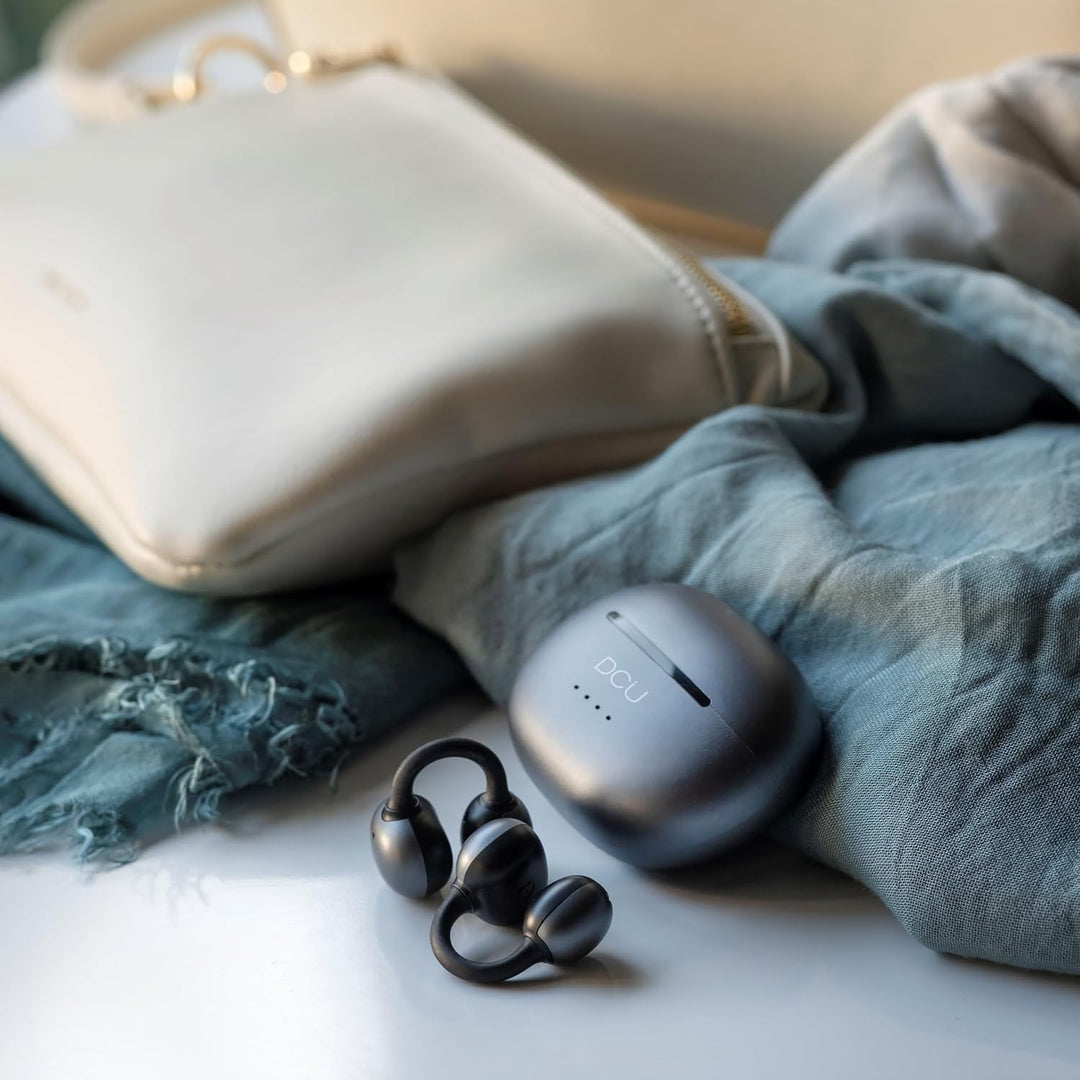 DCU TECNOLOGIC Kabellose Kopfhörer AirClip, Bluetooth 6.0, Open-Ear mit Clip-Design, 20 Stunden Wied
