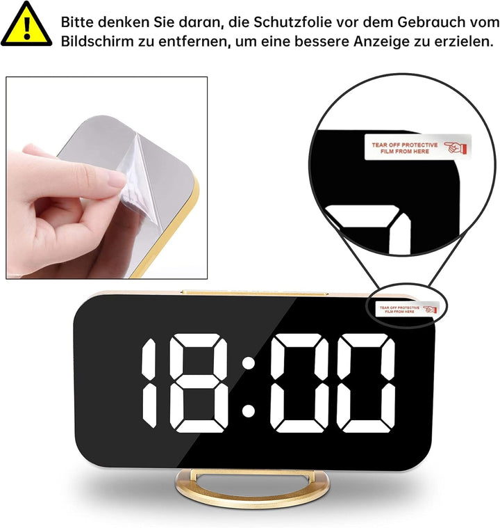 SZELAM Digitaler Wecker, Wecker am Bett, 7-Zoll-LED-Spiegelwecker, mit 2 USB-Ladeanschlüssen, Schlum