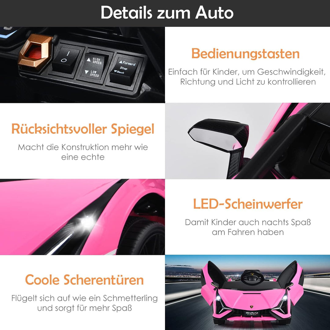 GOPLUS Kinder Elektroauto Lamborghini mit Fernbedienung, Kinderfahrzeug, Bluetooth USB & TF-Karte Sc