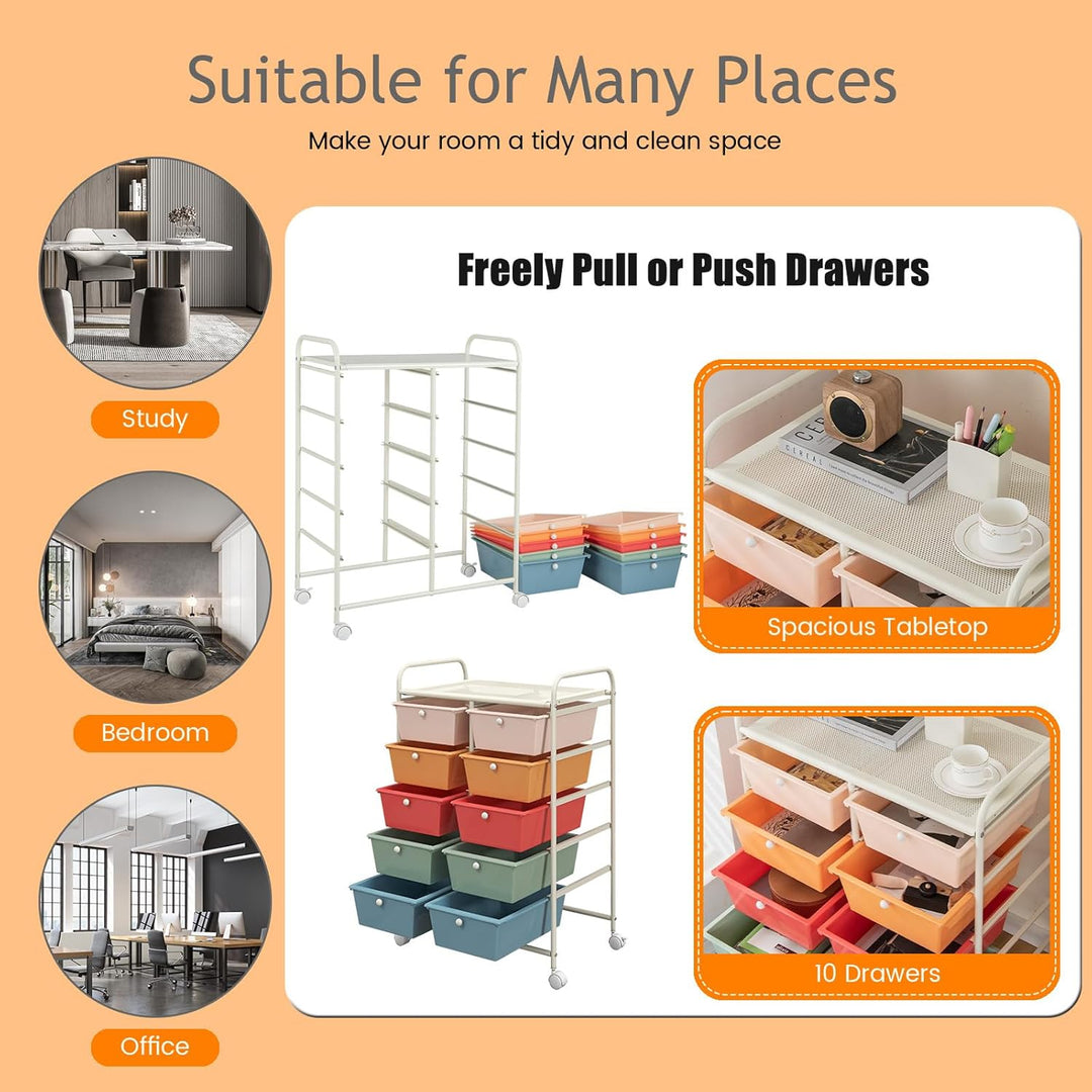 KOMFOTTEU Rollwagen mit 10/15 Schubladen stapelbar, Badrollwagen Rollcontainer mit Metallrahmen, All