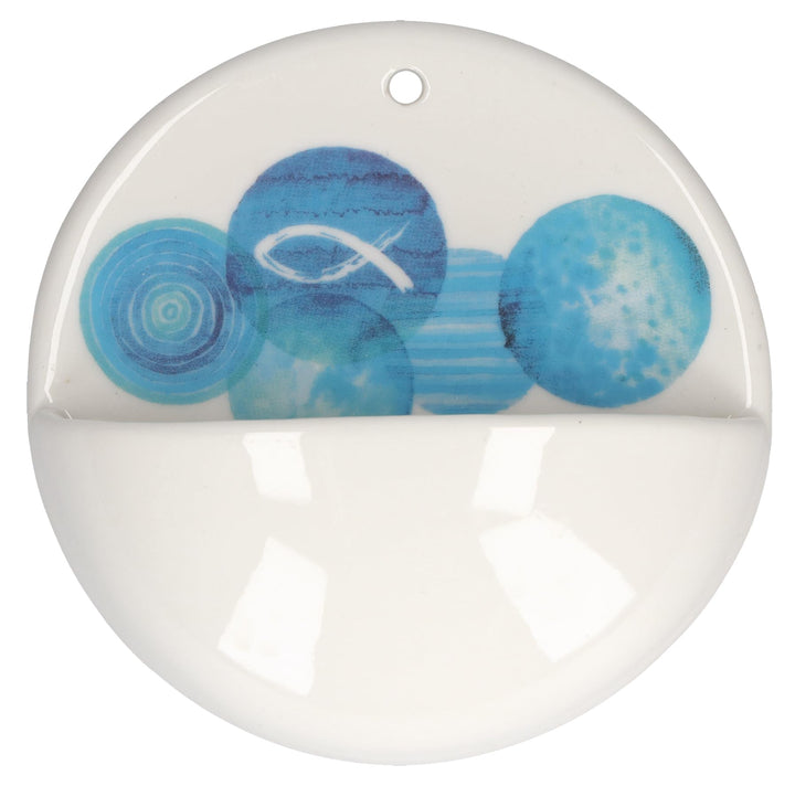 Butzon &amp; Bercker Weihwasserbecken Porzellan – Wand-Weihbecken, Rund, Weiss Glänzend, Ichthys-Motiv B