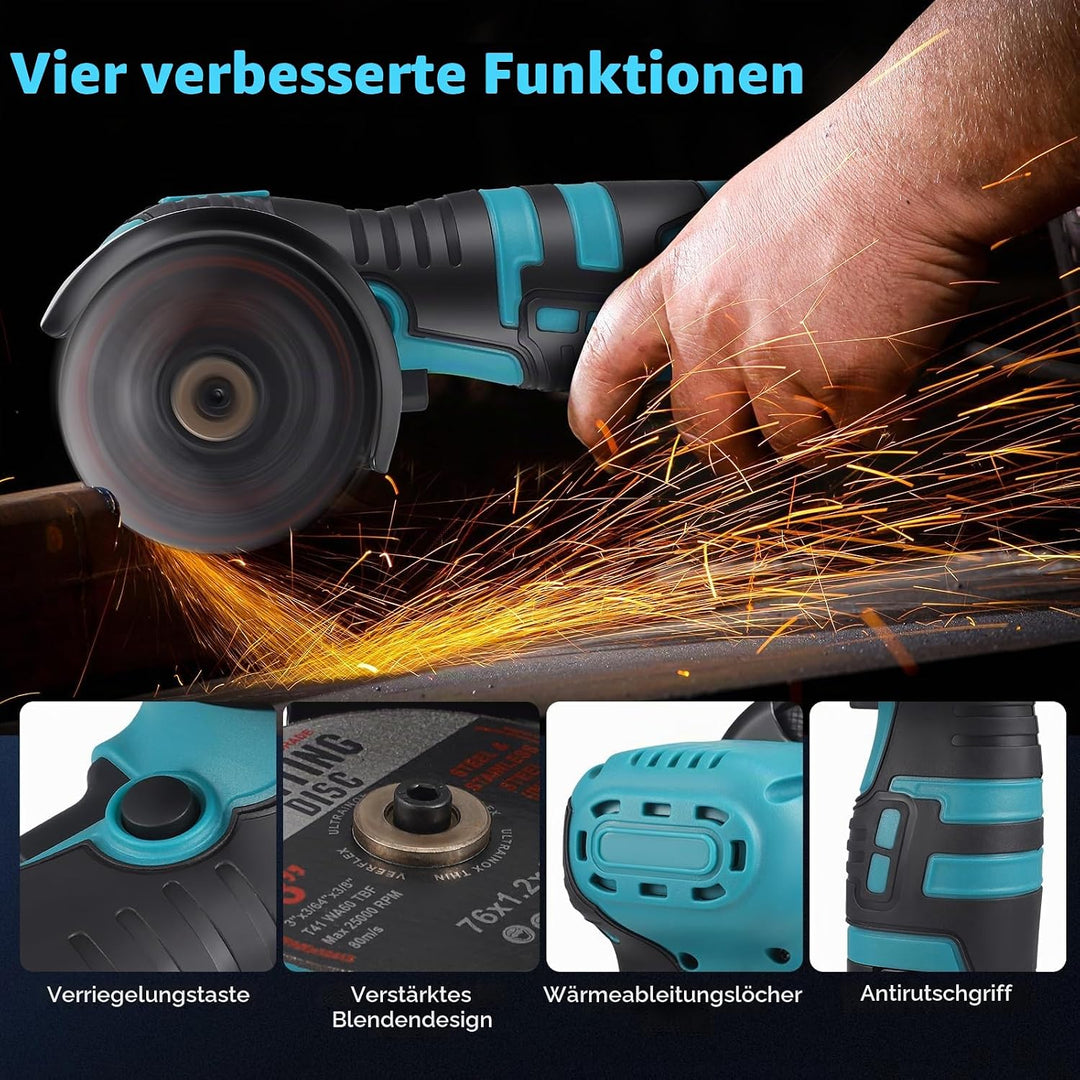 Mini Winkelschleifer, 28500RPM Bürstenloser Trennschleifer mit 2 x 2000mAh Akku &amp; 2 Trennscheiben, 2