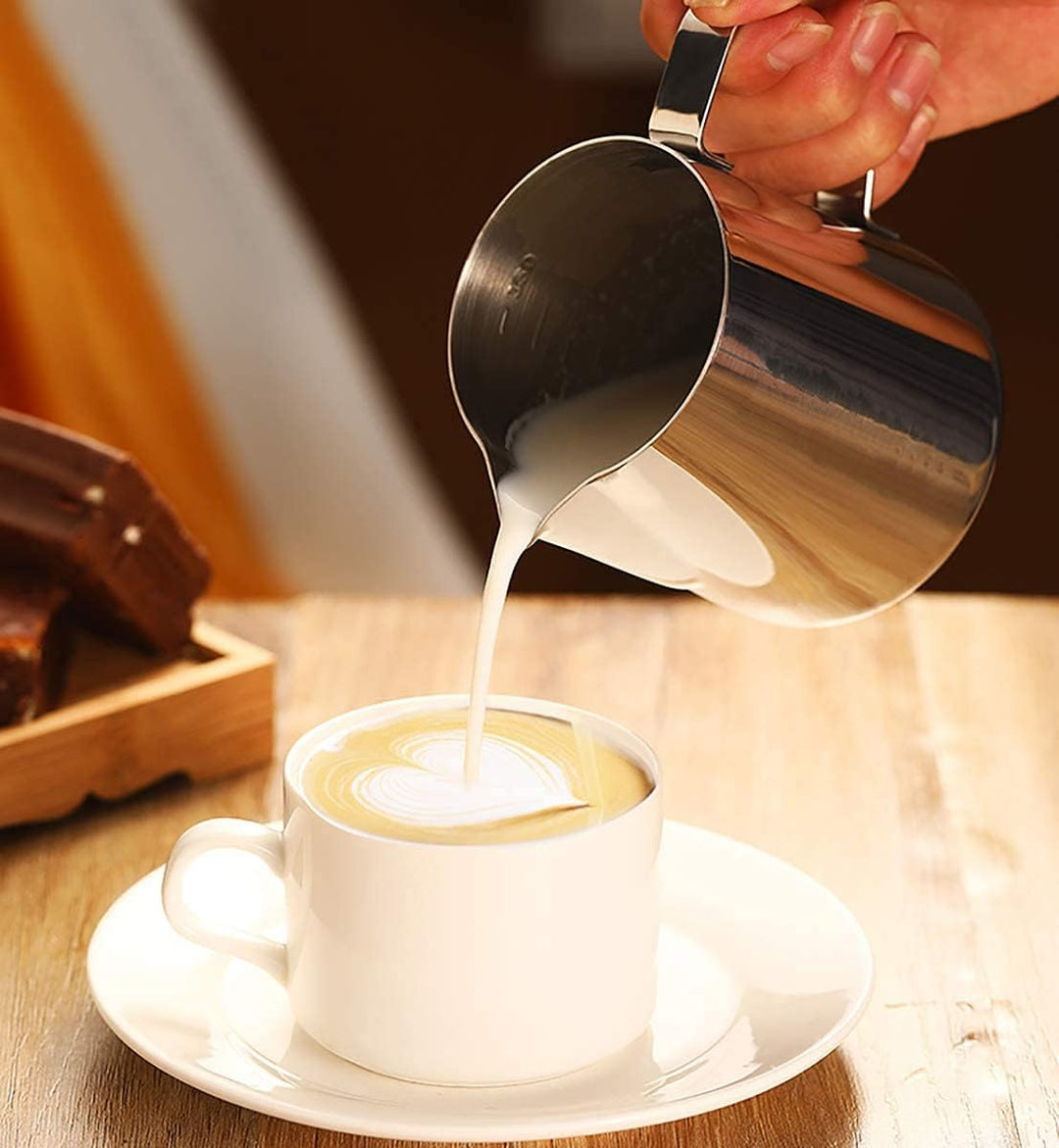 WUWEOT 2 Stück 350 & 600ml Milchkännchen Edelstahl Milch Pitcher Milchaufschäumkännchen Milchaufschä