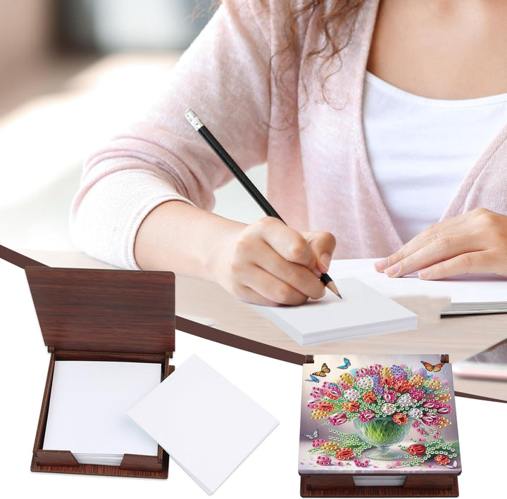 SHEGZHUC Diamond Painting Notizzettel Zettelbox Nachfüllpack Halter Bambus Notizblock mit 160 Blätte