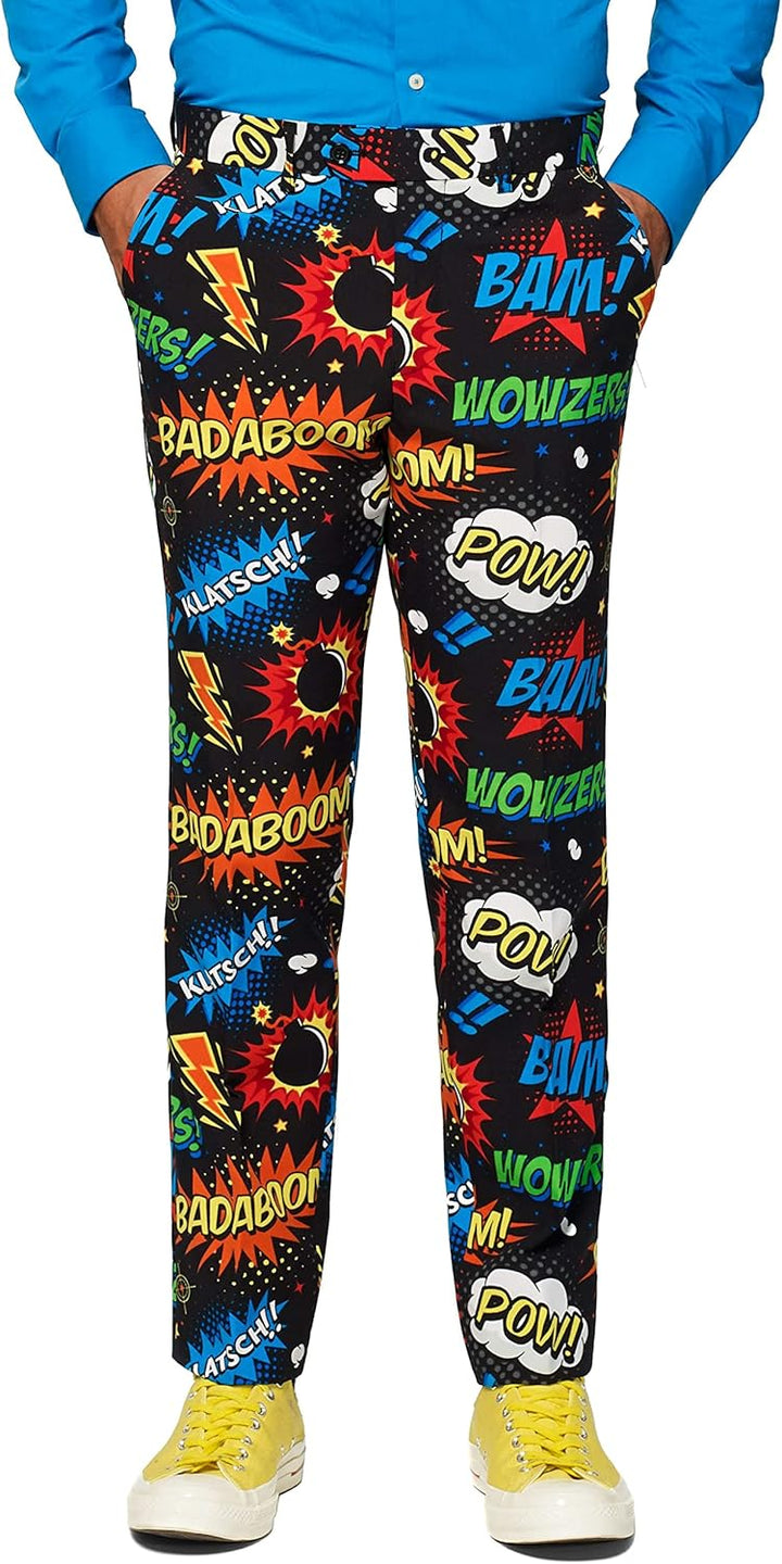 OppoSuits Karnevalskostüme Herren festlichem Druck Anzug mit Krawatte 42 Badaboom, 42 Badaboom