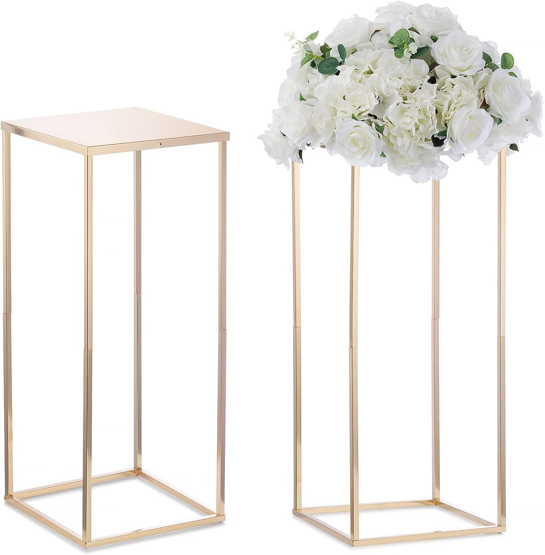 Nuptio Gold Vase für Hochzeitsdekorationen 2 Stück 60cm Hoch Blumenständer Metallbodenvasen Geometri