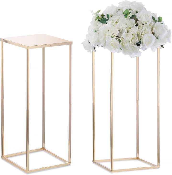 Nuptio Gold Vase für Hochzeitsdekorationen 2 Stück 60cm Hoch Blumenständer Metallbodenvasen Geometri
